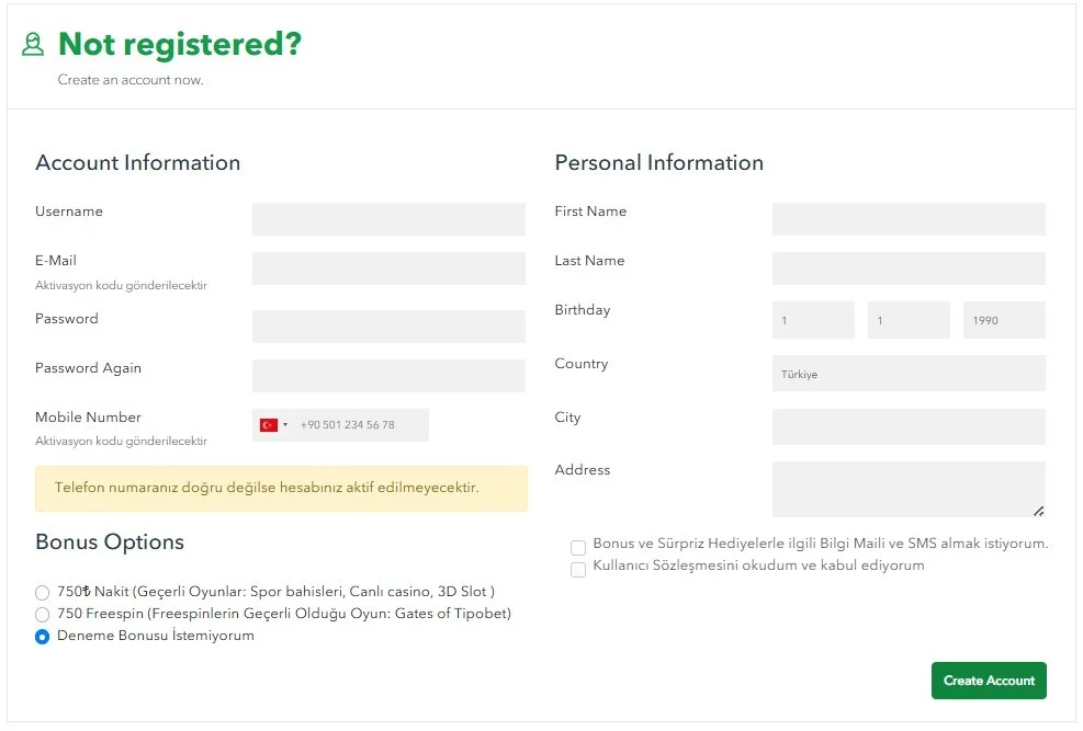 Kumar sitelerine kolay kayıt TR 